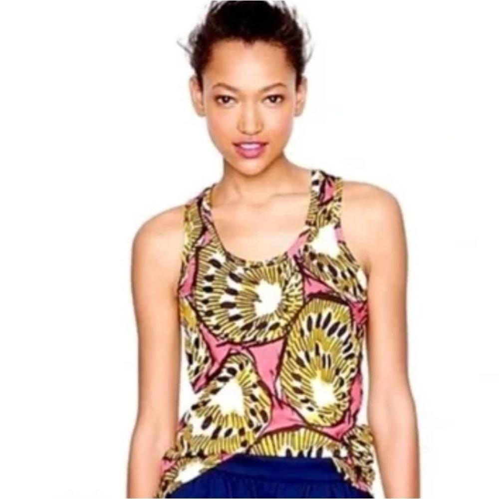 J. Crew Pink, Yellow & White Graphic Tank Top